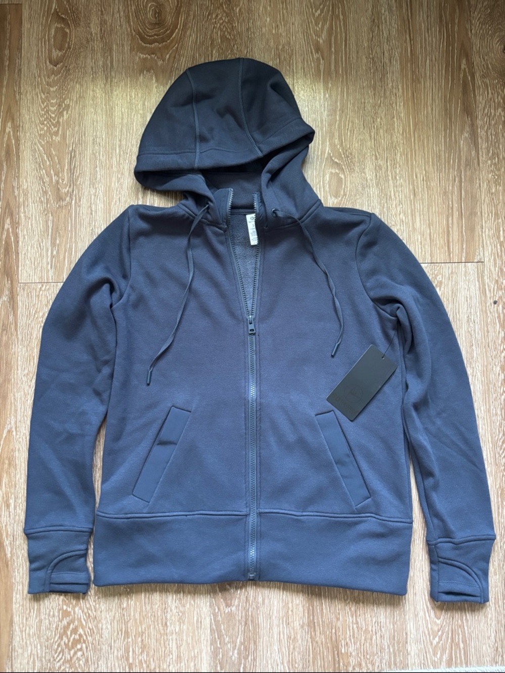 New! 90 degree slate blue/gray zip hooded fleece sweatshirt, size small